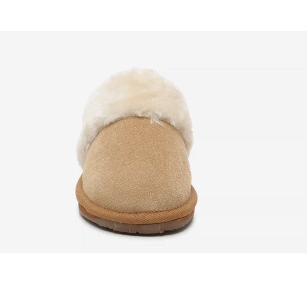 Minnetonka Carefree Scuff Tan Suede Faux Fur Trim Mules size 7 NEW Womens - Picture 4 of 11